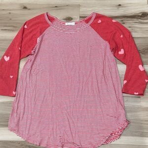 Reb & J. Stripes and Heart Long Sleeve Shirt Top Women’s Large